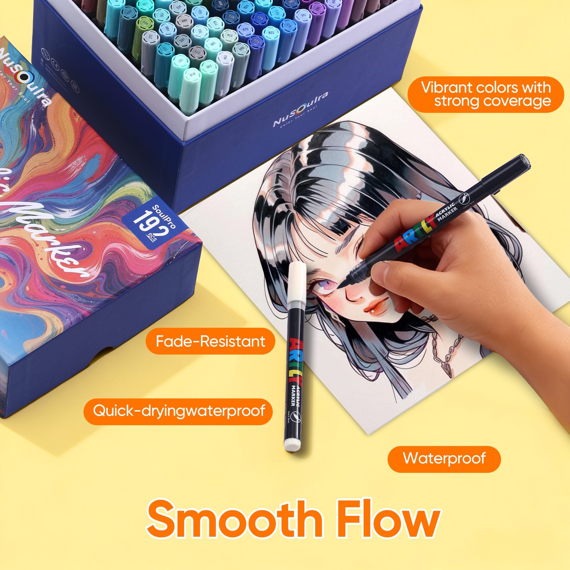 NuSoulra SoulPro 72 Colors Direct-Ink Acrylic Paint Markers